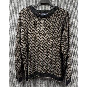 Vintage Ivy‎ Crew Sweater Mens Large Grandpa Sweater Knit Pullover Black Design